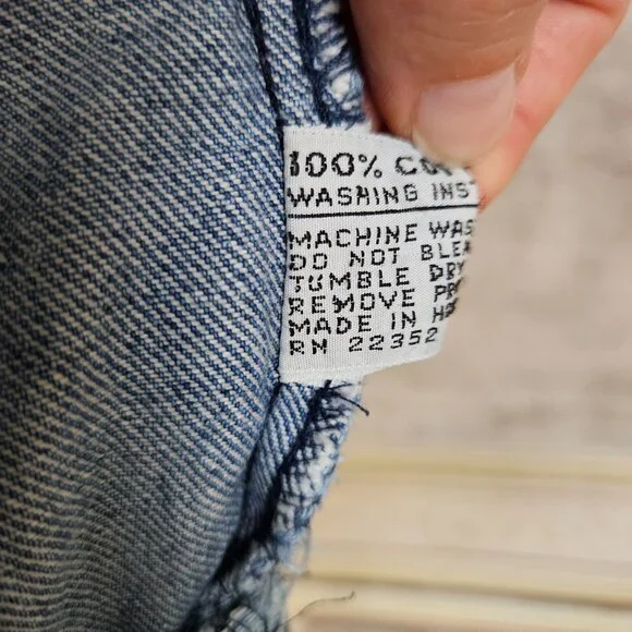 Vintage 1980s Denim Blue Bomber Jacket Distressed Yoke vtg 80s Puff Sleeve M L - Picture 14 of 14